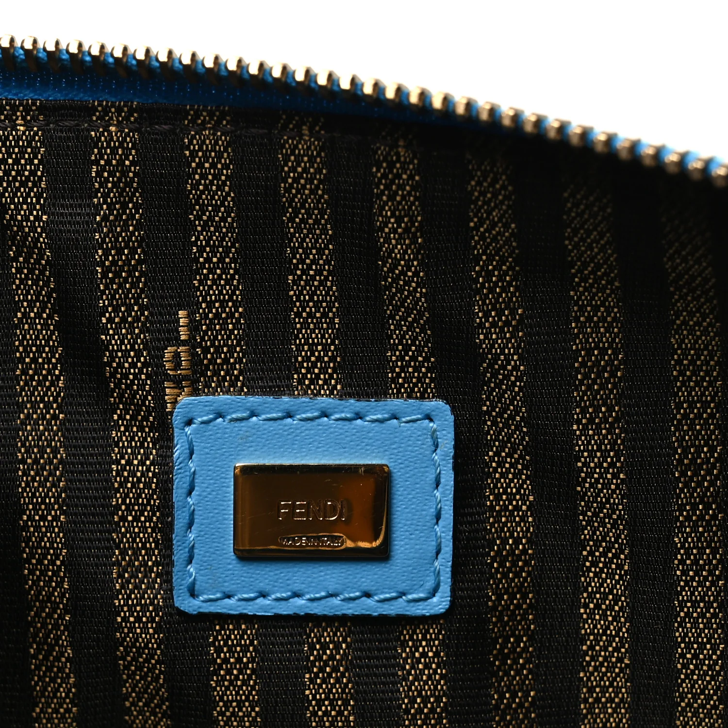 X SARAH COLEMAN Glazed Fabric Jacquard Vitello King FF Vertigo Medium Flat Pouch Cyber Blue White - Image 6