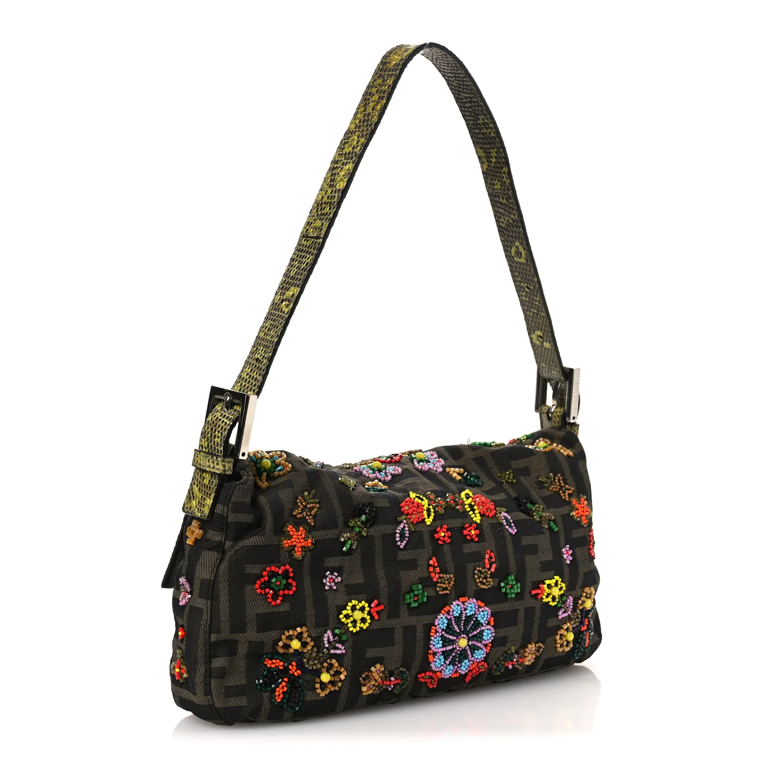 Zucca Lizard Embroidered Baguette Tobacco Green Multicolor - Image 3
