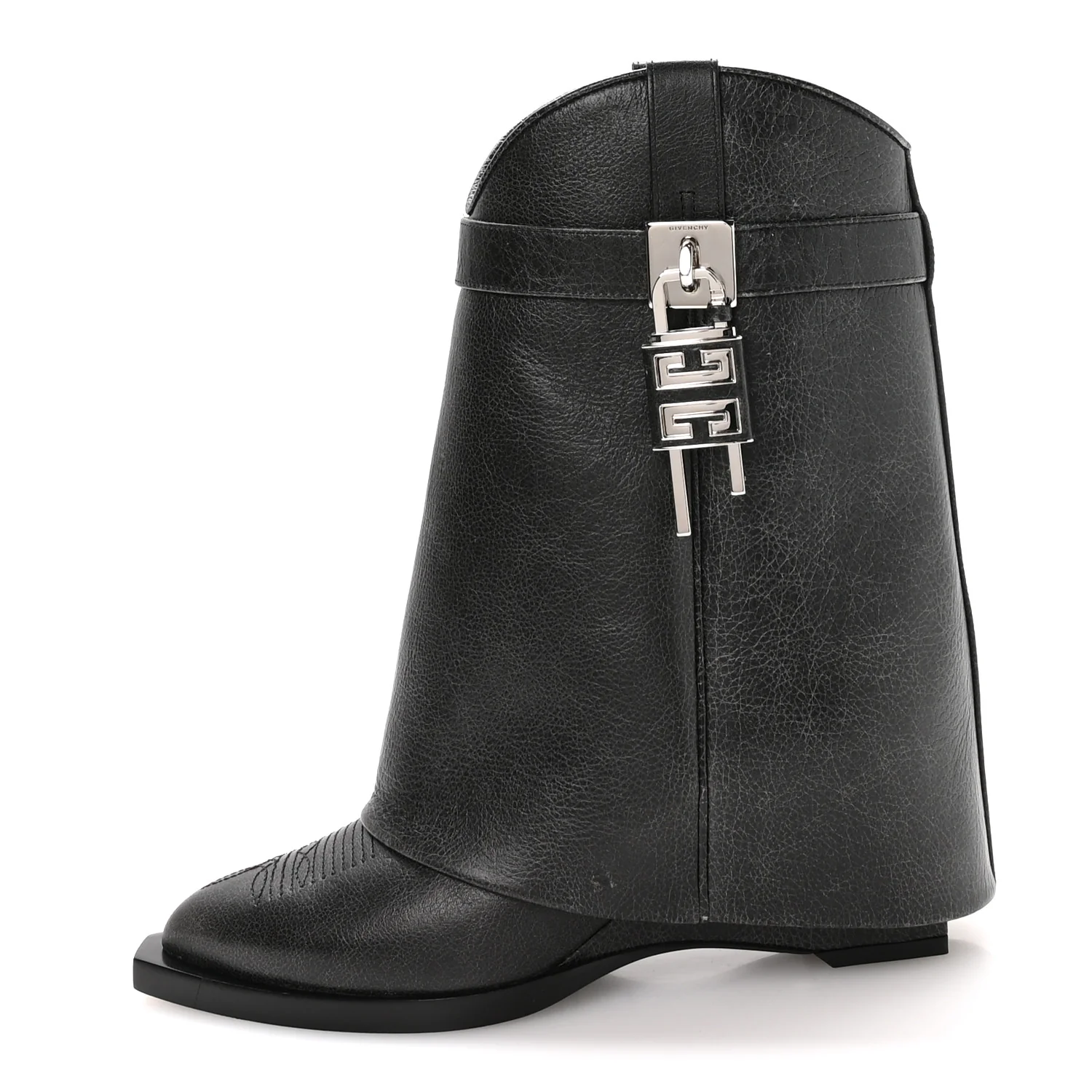 Aged Calfskin Cowboy Shark Lock Ankle 37 Black