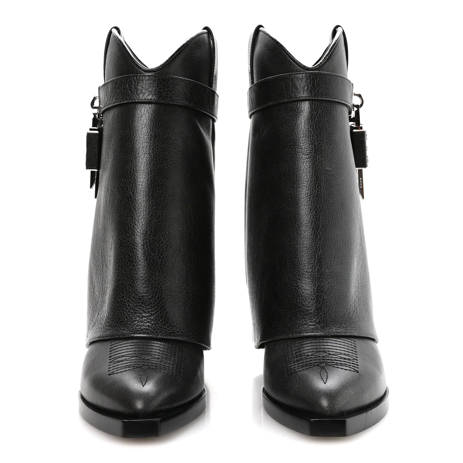 Aged Calfskin Cowboy Shark Lock Ankle 37 Black - Image 3