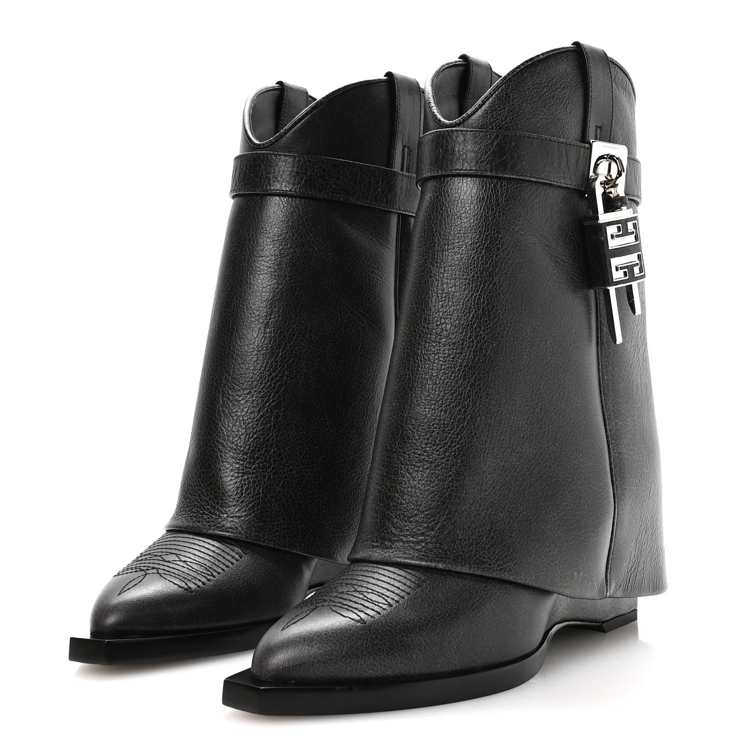 Aged Calfskin Cowboy Shark Lock Ankle 37 Black - Image 4