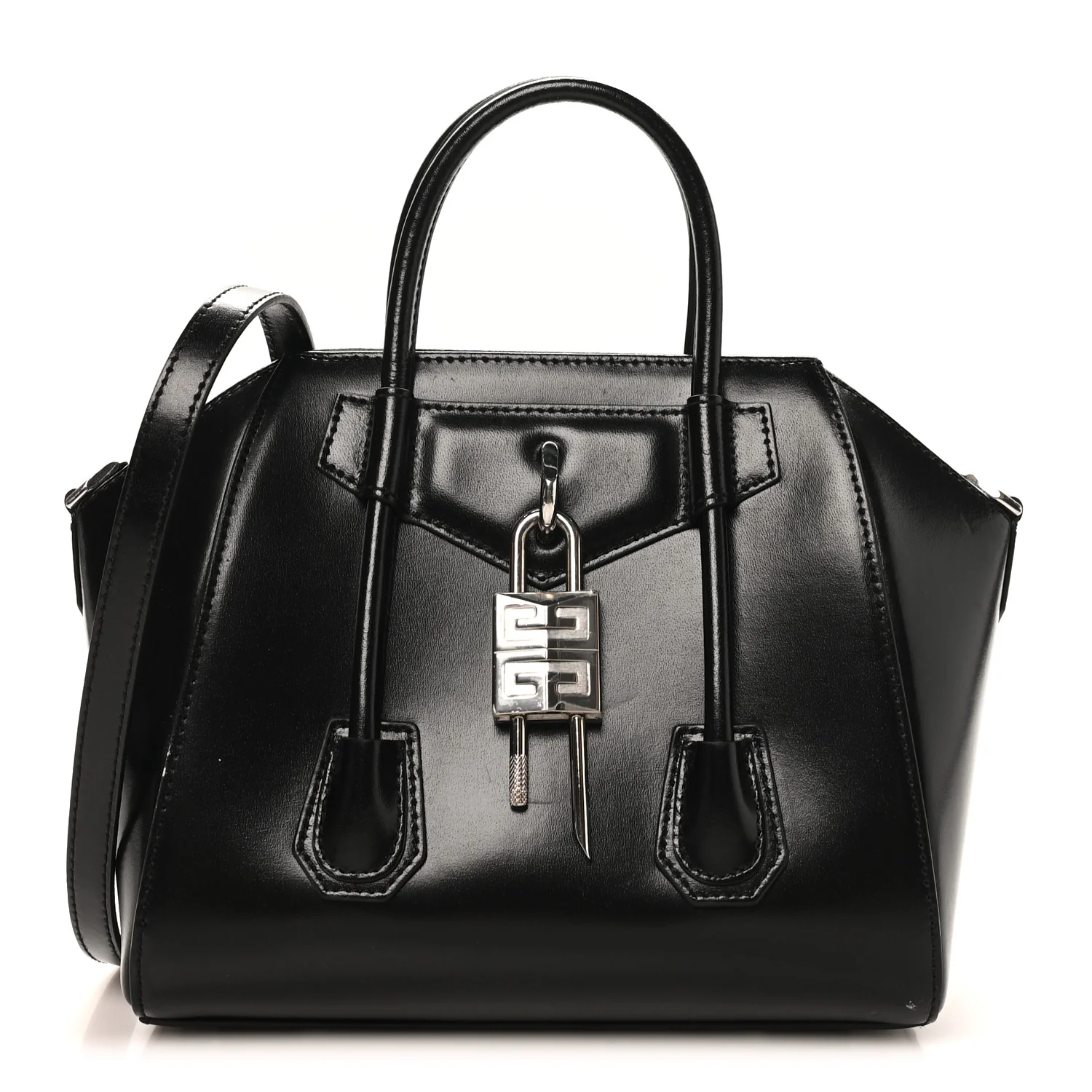 Box Calfskin Mini Lock Antigona Shoulder Bag Black