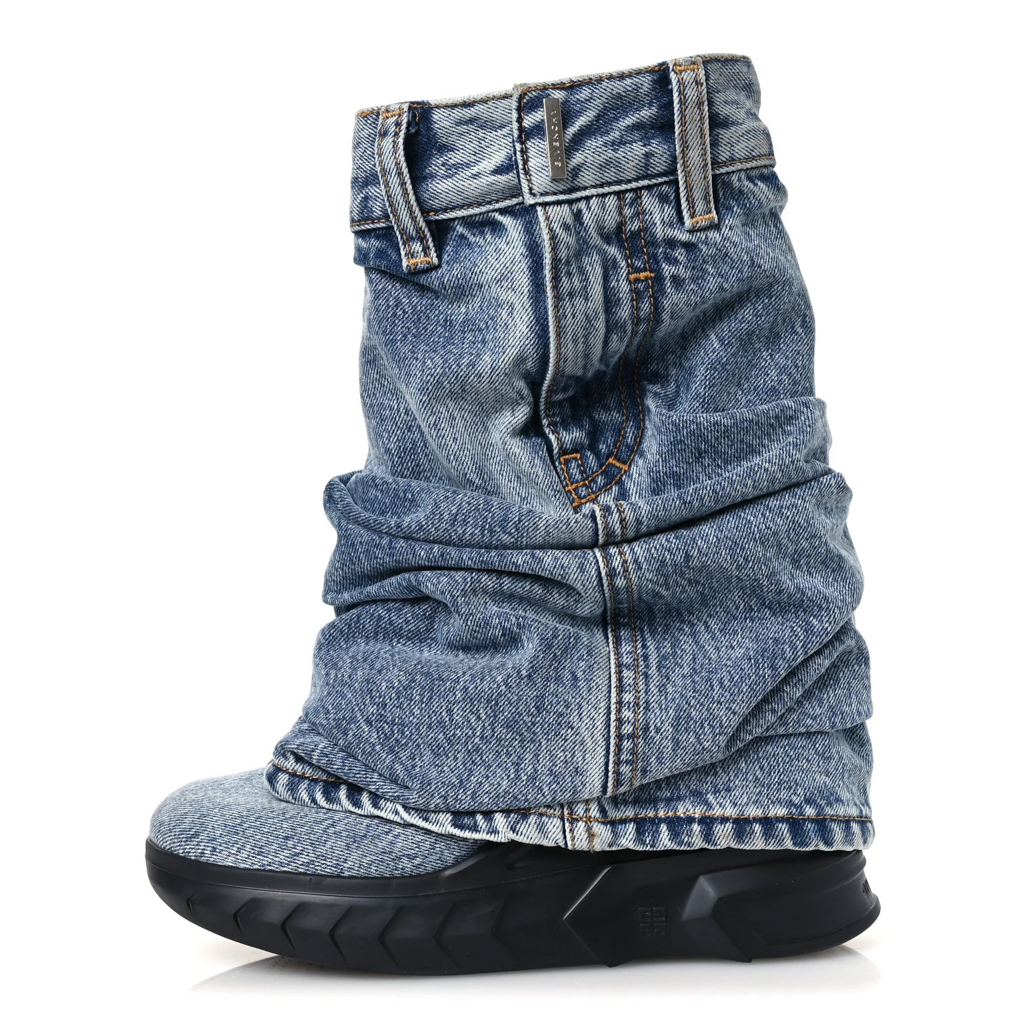 Boyfriend Denim Shark Lock Biker Ankle Boots 38 Medium Blue