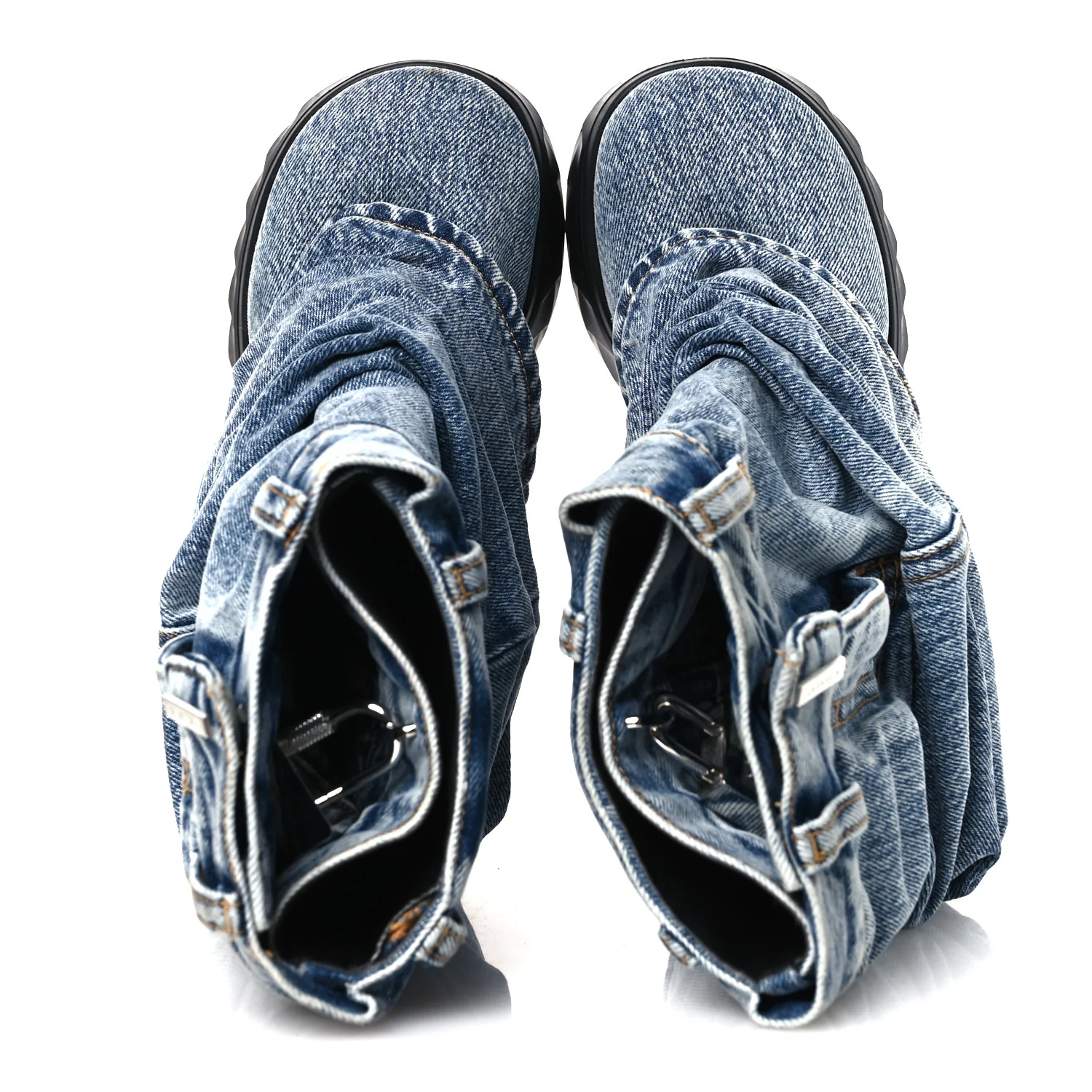 Boyfriend Denim Shark Lock Biker Ankle Boots 38 Medium Blue - Image 2