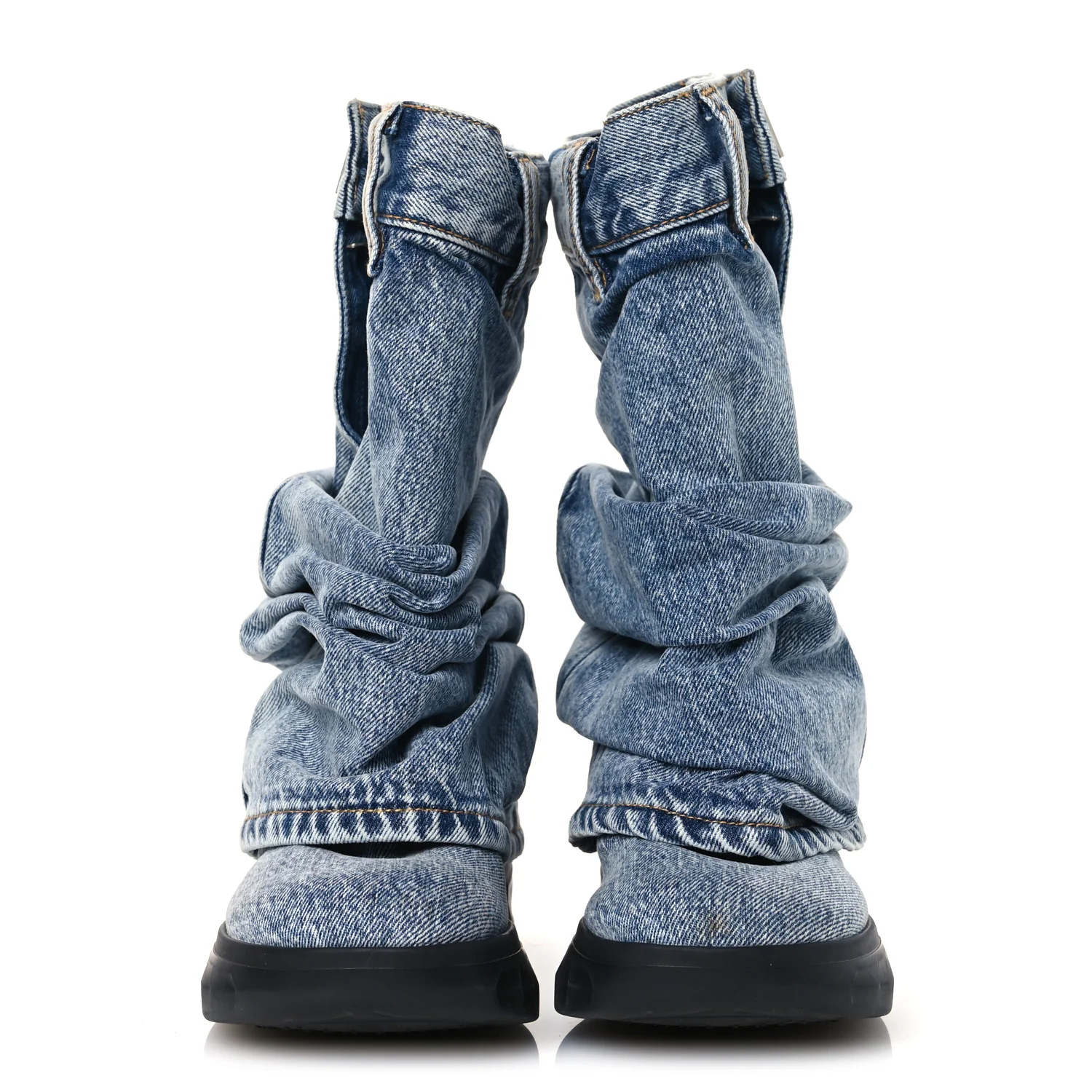 Boyfriend Denim Shark Lock Biker Ankle Boots 38 Medium Blue - Image 3