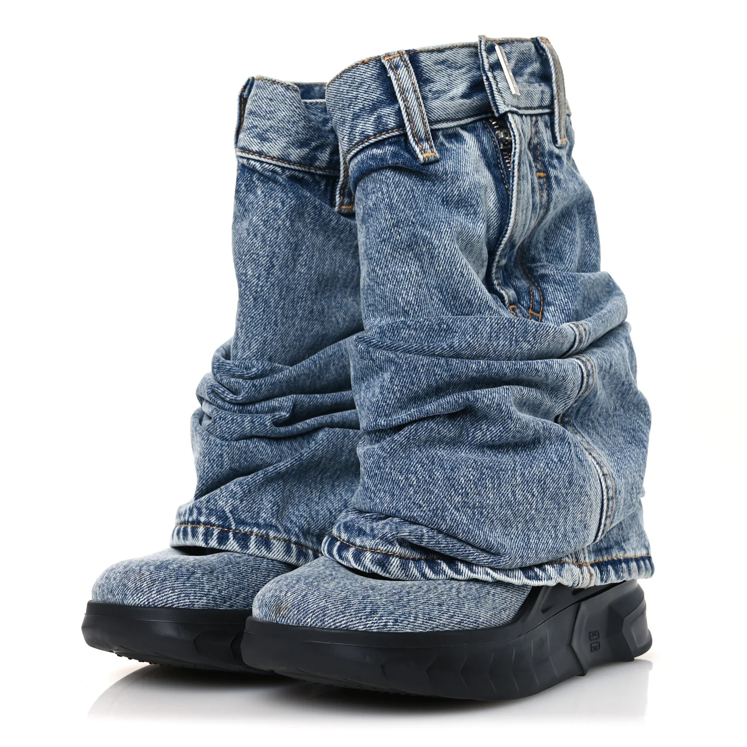 Boyfriend Denim Shark Lock Biker Ankle Boots 38 Medium Blue - Image 4