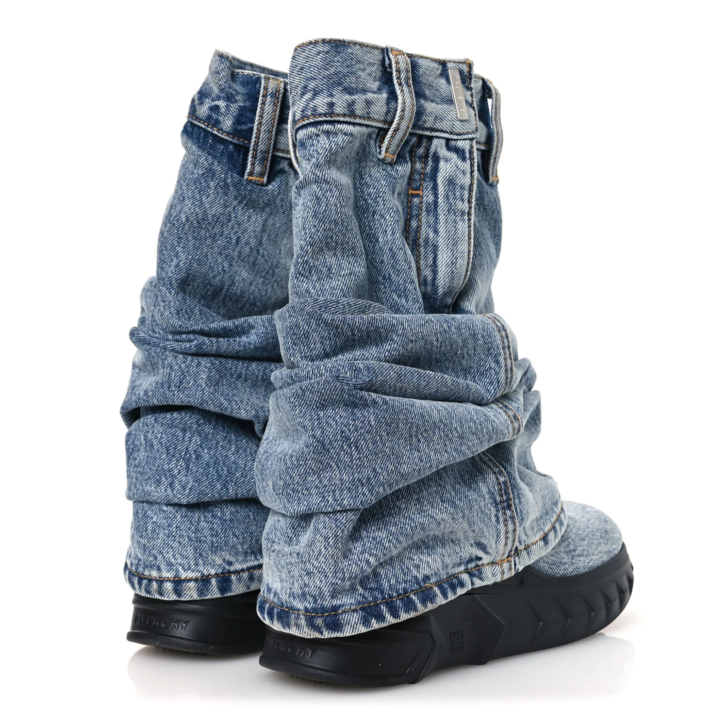 Boyfriend Denim Shark Lock Biker Ankle Boots 38 Medium Blue - Image 5