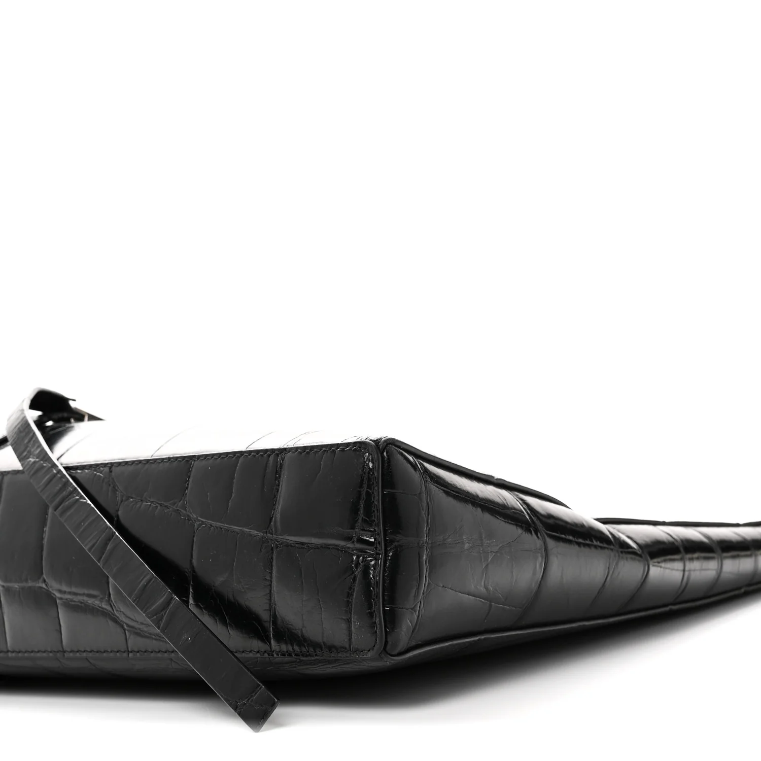 Calfskin Crocodile Embossed Large Cut Out Shoulder Bag Black - Image 10