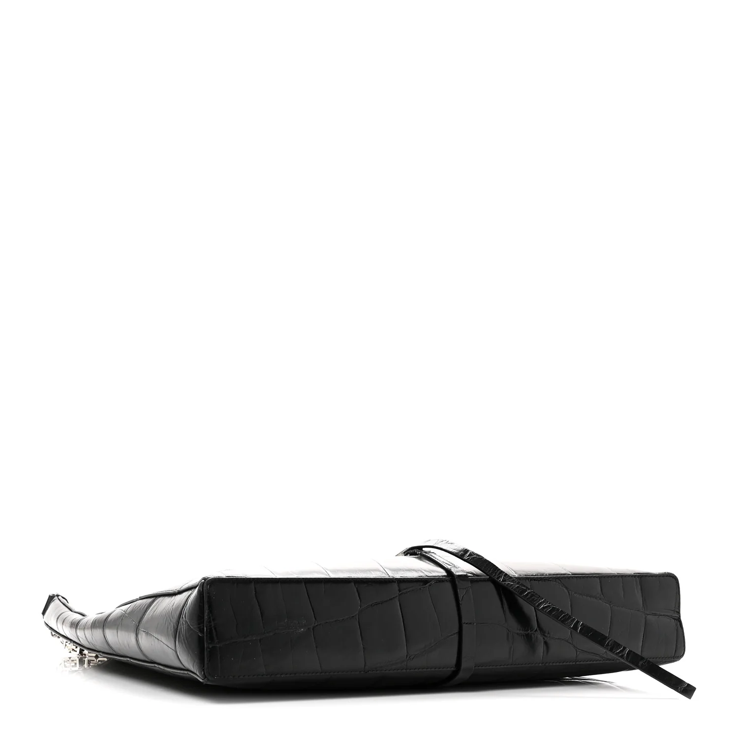 Calfskin Crocodile Embossed Large Cut Out Shoulder Bag Black - Image 4