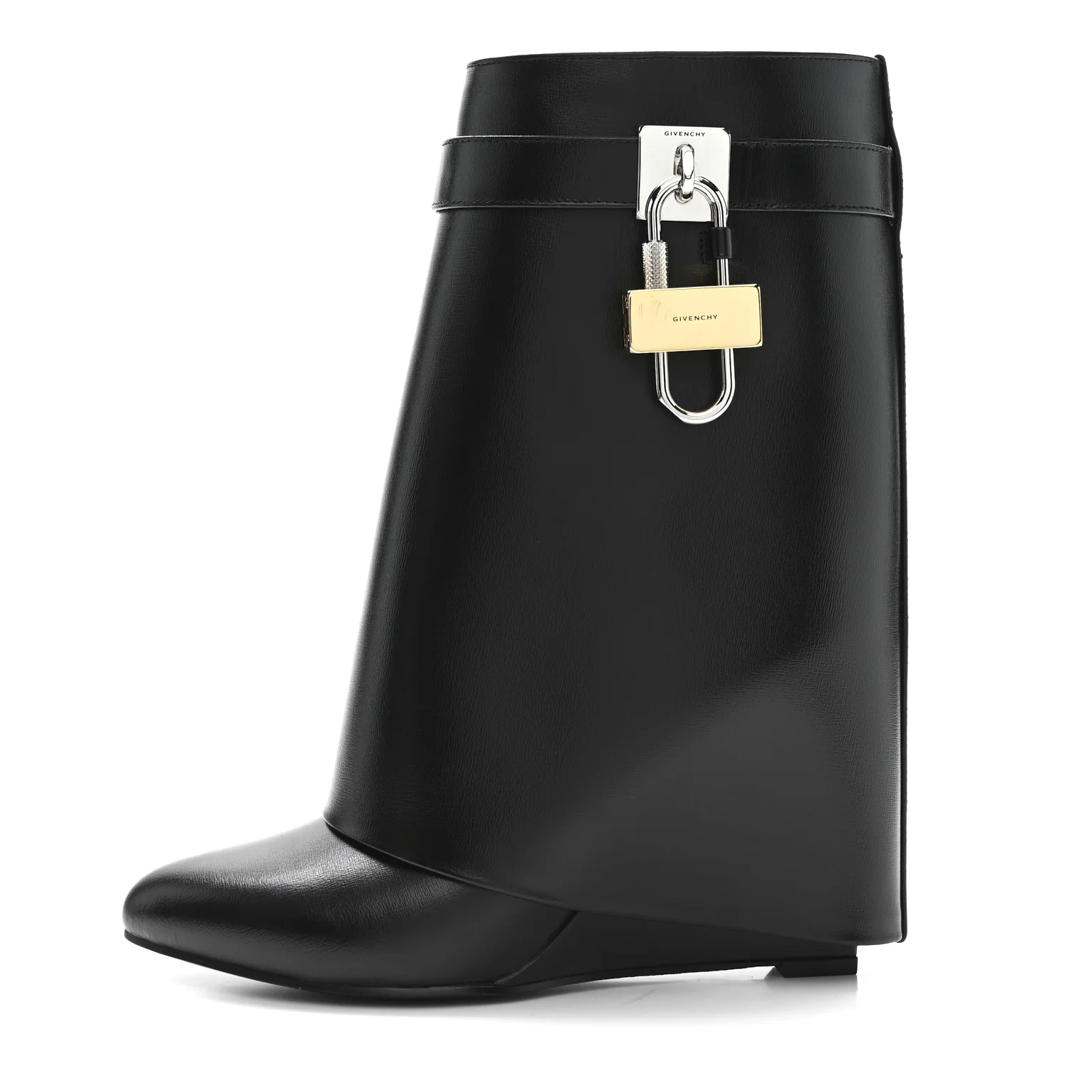 Calfskin Shark Lock Ankle Boots 37 Black