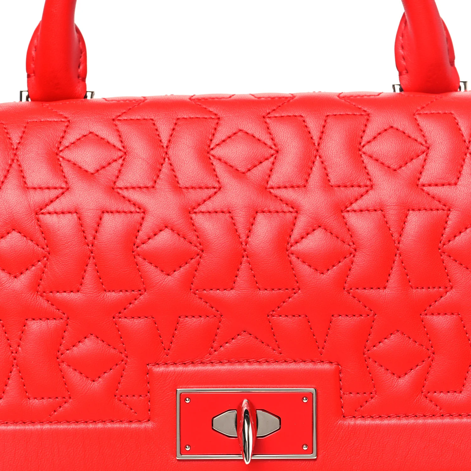 Calfskin Star Quilted Mini Shark Lock Satchel Medium Red - Image 7