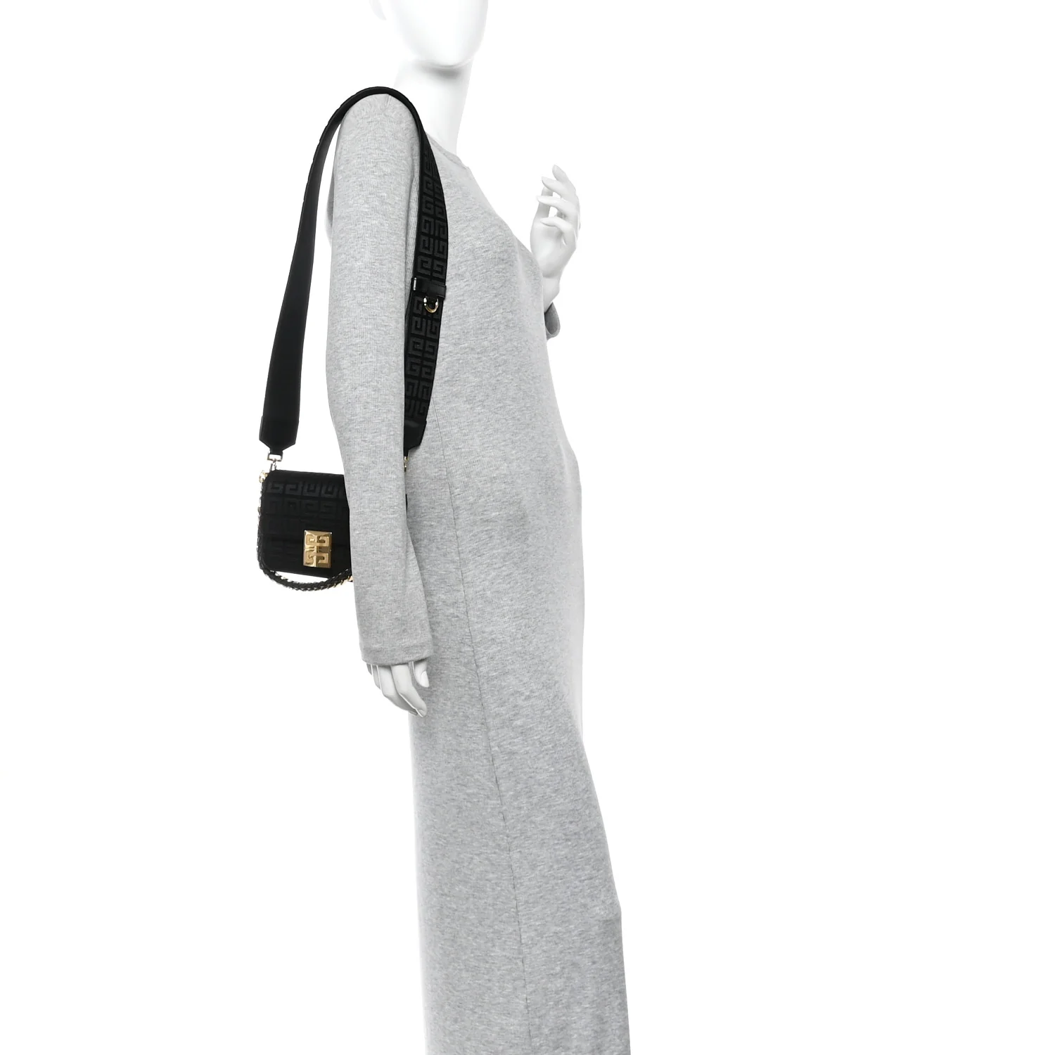 Canvas Woven Embroidered Small 4G Bag With Chain Black - Image 2