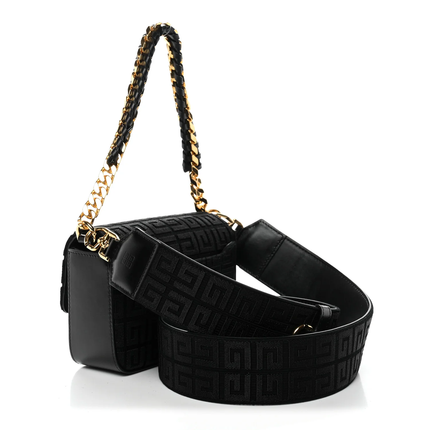 Canvas Woven Embroidered Small 4G Bag With Chain Black - Image 3