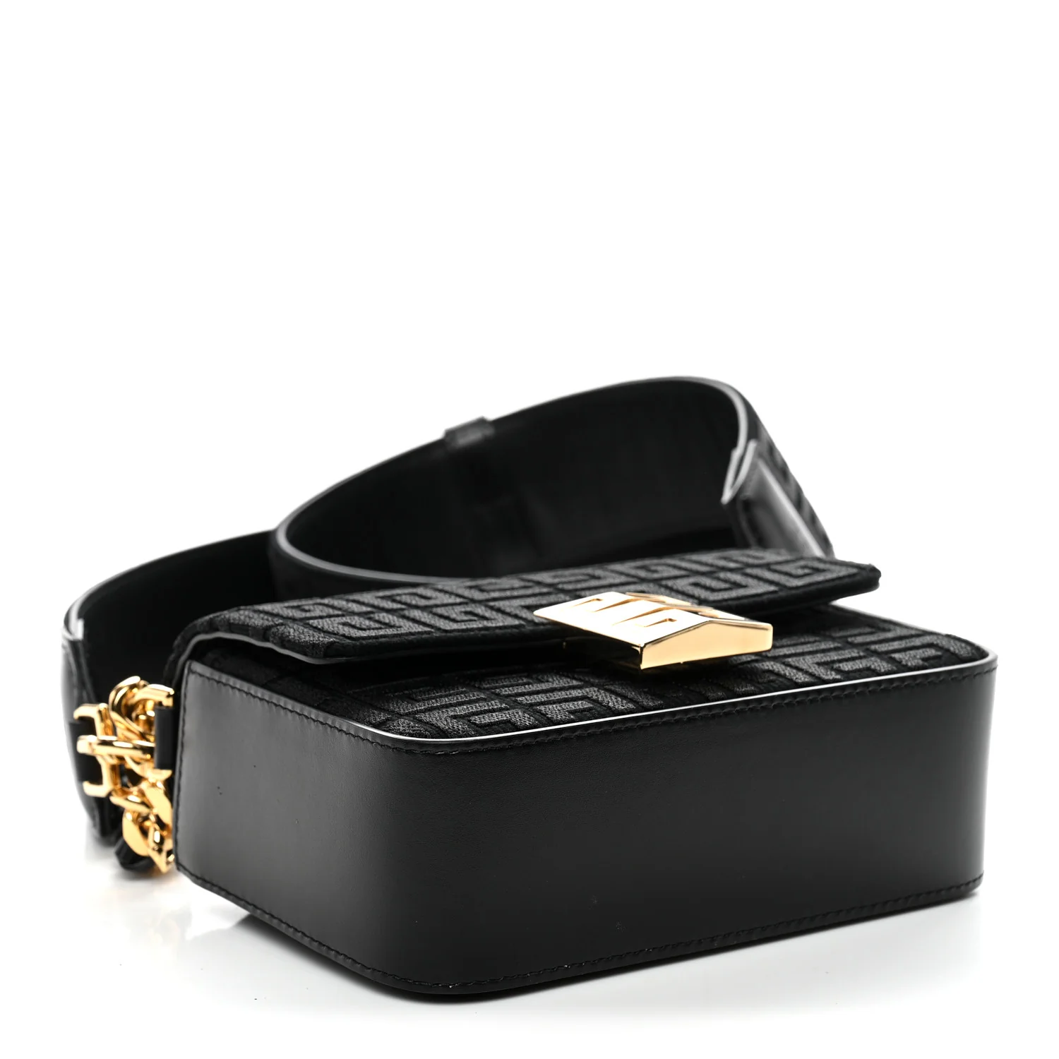 Canvas Woven Embroidered Small 4G Bag With Chain Black - Image 4