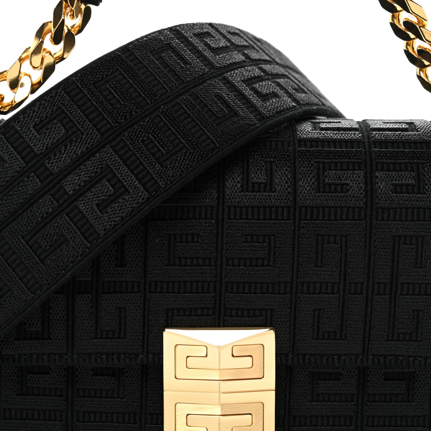 Canvas Woven Embroidered Small 4G Bag With Chain Black - Image 7