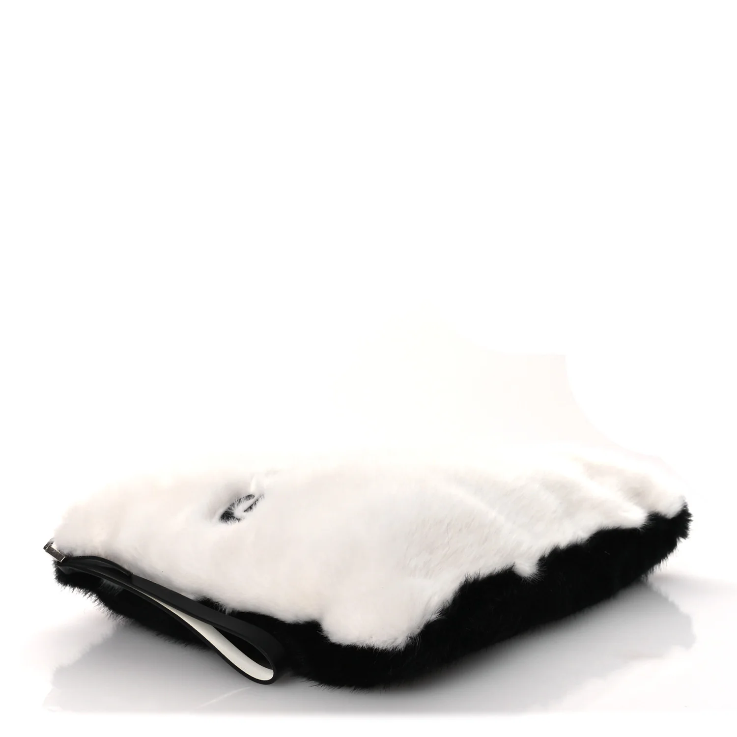 Faux Fur Two Tone Large GV3 Pouch Wristlet Black White - Image 4