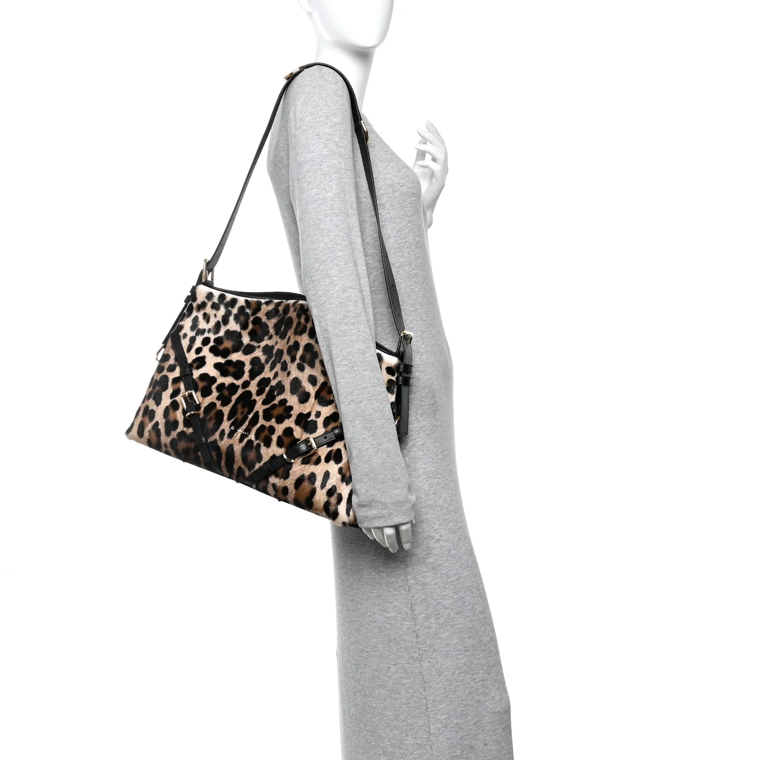 Goat Hair Medium Leopard Voyou Bag Black Beige - Image 2