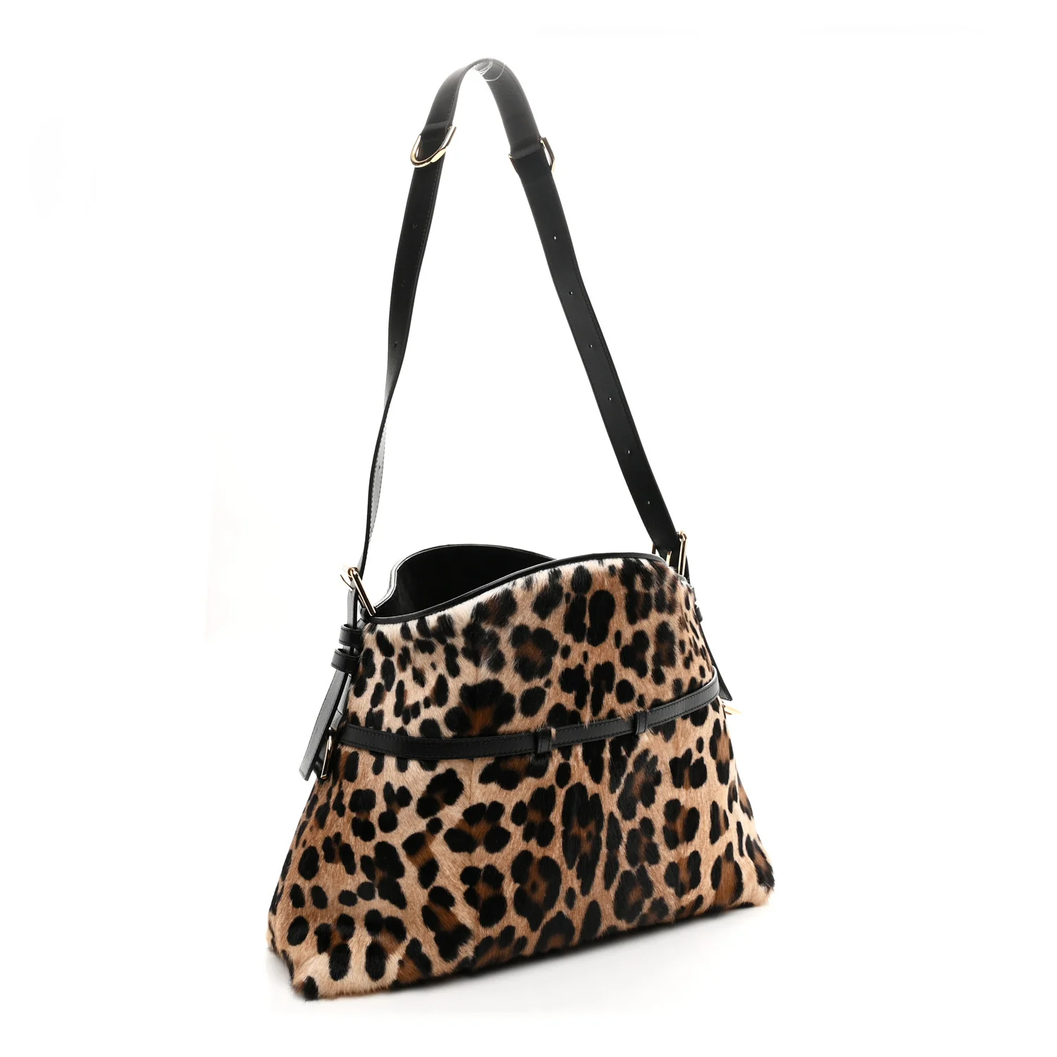 Goat Hair Medium Leopard Voyou Bag Black Beige - Image 3