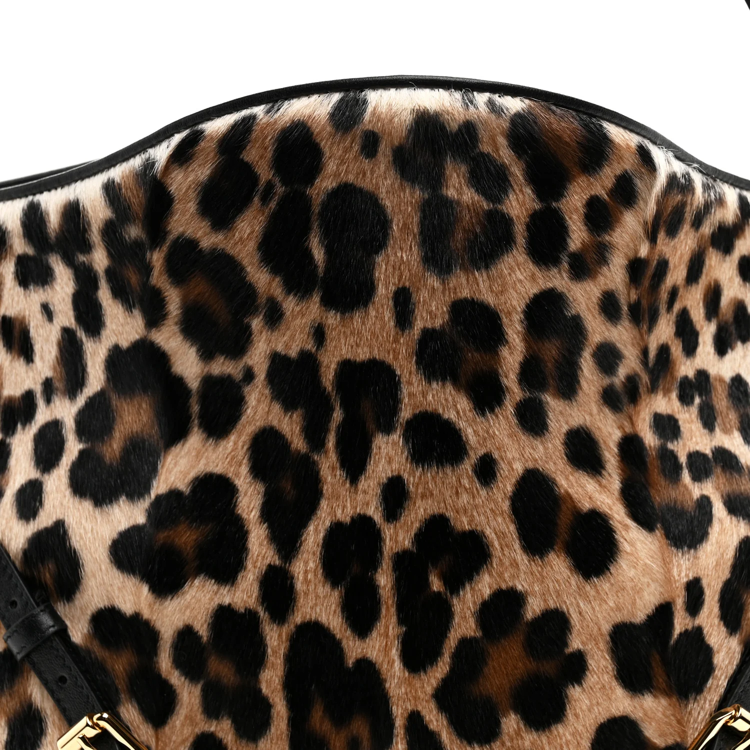 Goat Hair Medium Leopard Voyou Bag Black Beige - Image 8