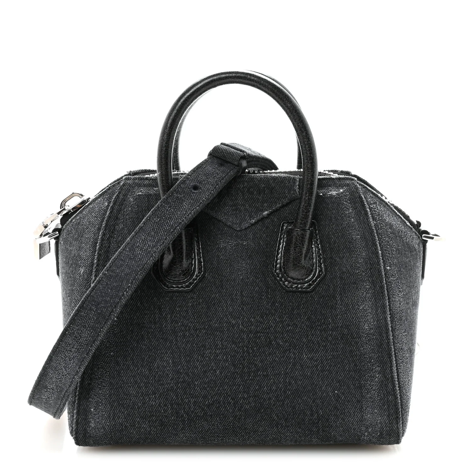 Washed Denim Mini Antigona Shoulder Bag Black
