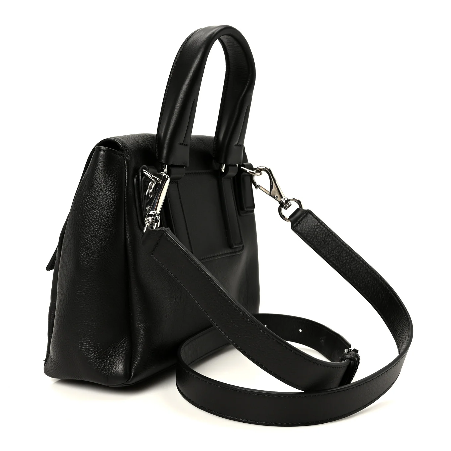 Waxy Grained Calfskin Mini Pandora Pure Flap Bag Black - Image 3