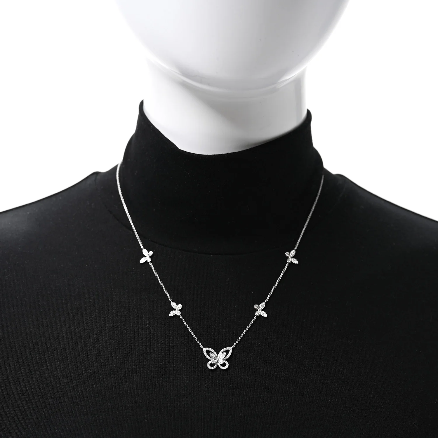 18K White Gold Diamond Multi Butterfly Silhouette Pendant Necklace - Image 3