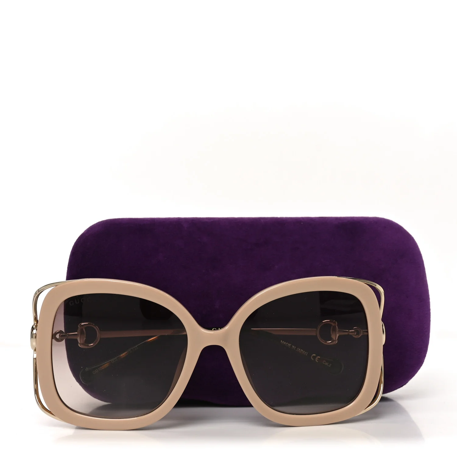 Acetate Horsebit Square Frame Sunglasses GG1021S Pink Tortoise - Image 7