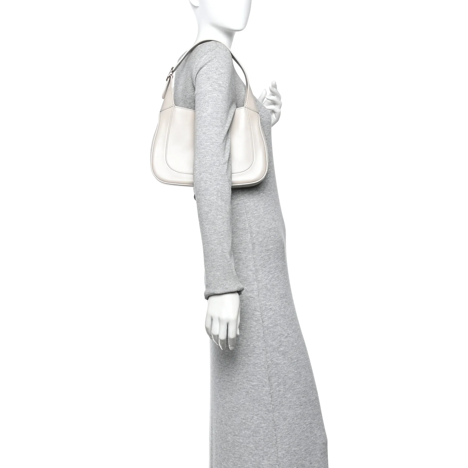 Ancora Calfskin Web Small Jackie Shoulder Bag Light Grey - Image 2