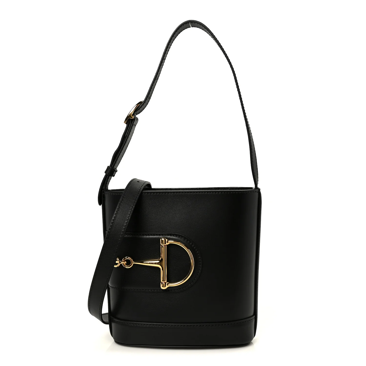 Arabella Calfskin Horsebit 73 Medium Bucket Bag Black
