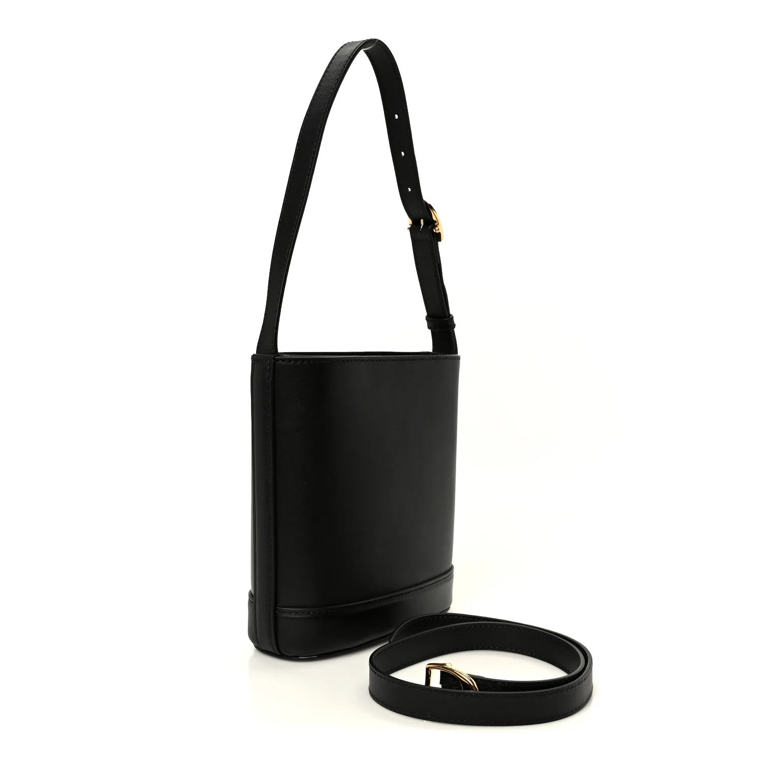 Arabella Calfskin Horsebit 73 Medium Bucket Bag Black - Image 3