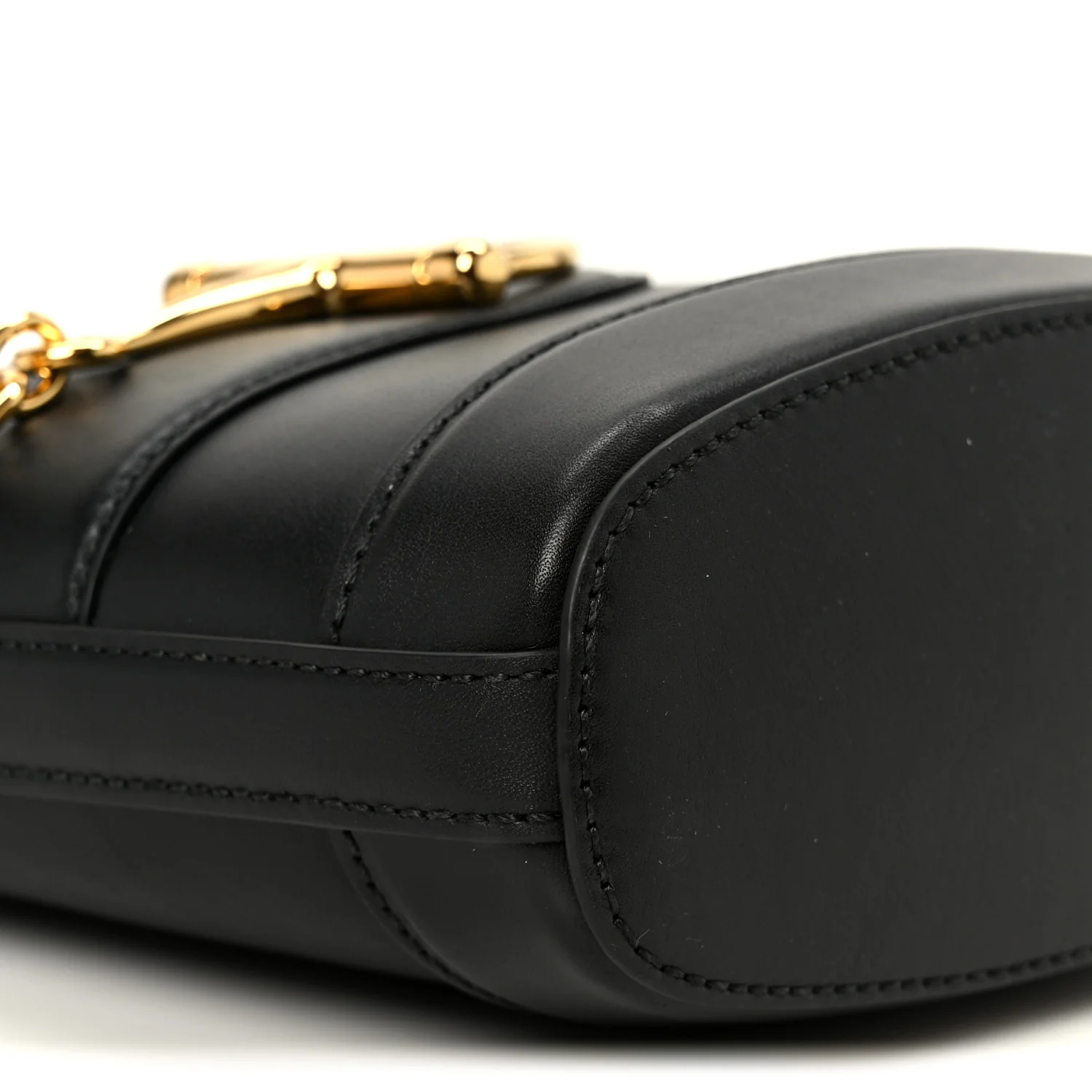 Arabella Calfskin Horsebit 73 Medium Bucket Bag Black - Image 9