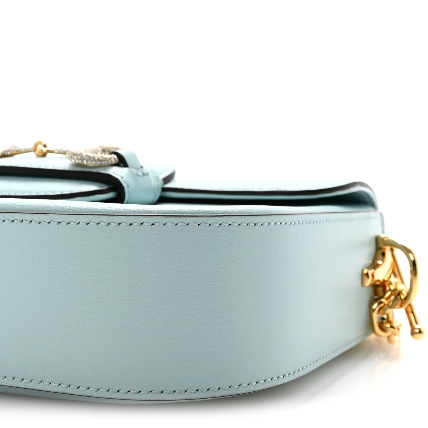 Azalea Calfskin Crystal GG Monogram Mini Horsebit 1955 Shoulder Bag Light Blue - Image 10