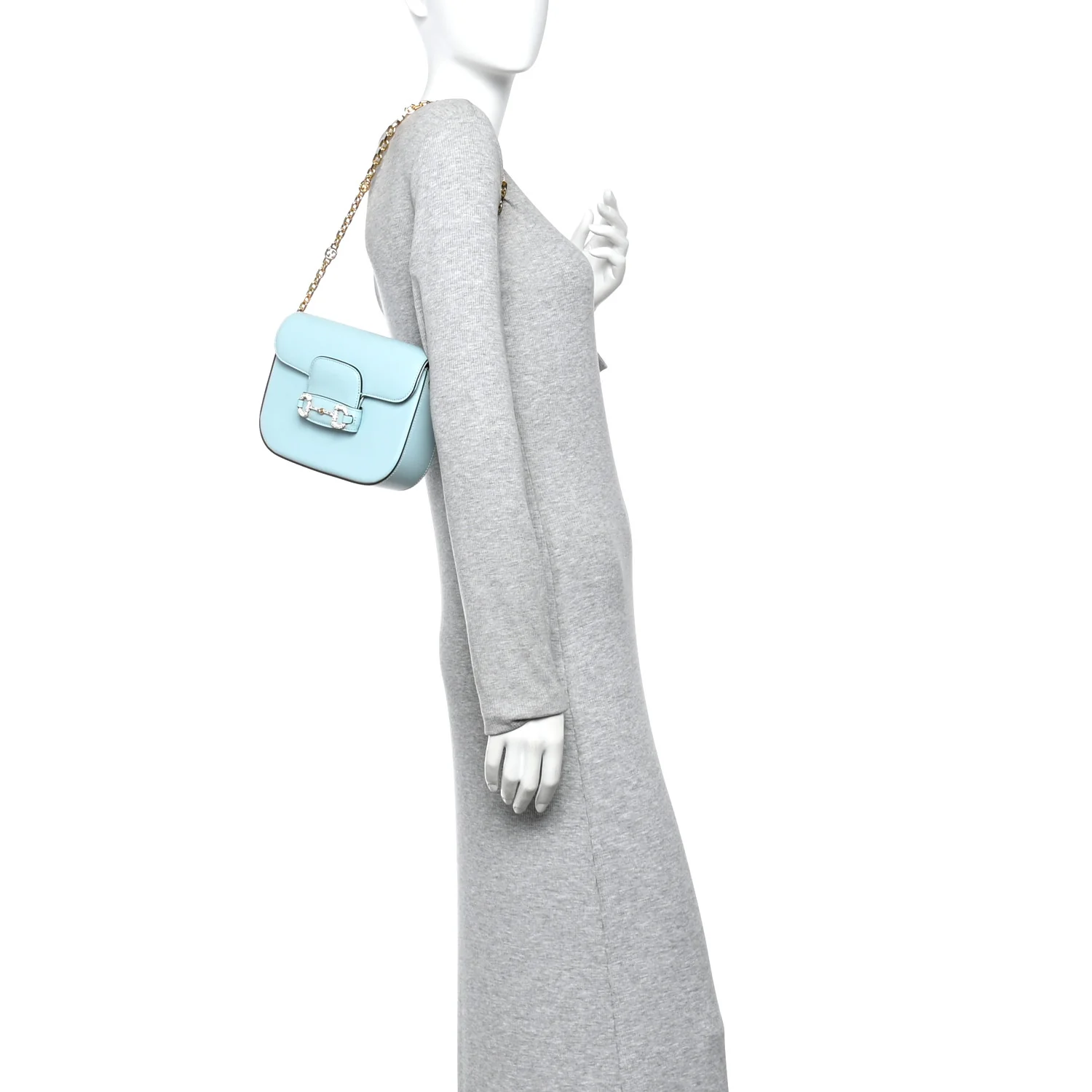 Azalea Calfskin Crystal GG Monogram Mini Horsebit 1955 Shoulder Bag Light Blue - Image 2