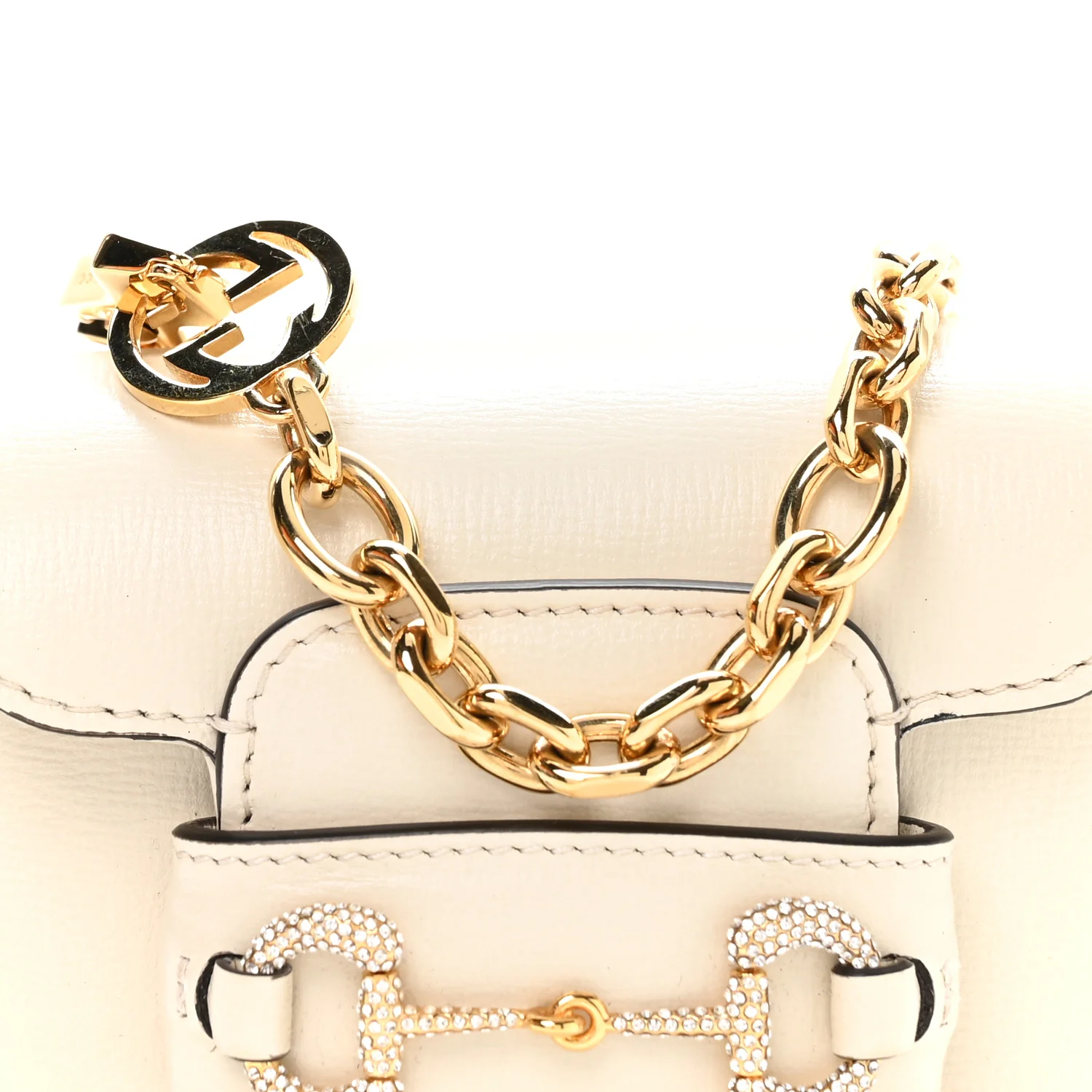 Azalea Calfskin Crystal GG Monogram Mini Horsebit 1955 Waist Bag Mystic White - Image 9