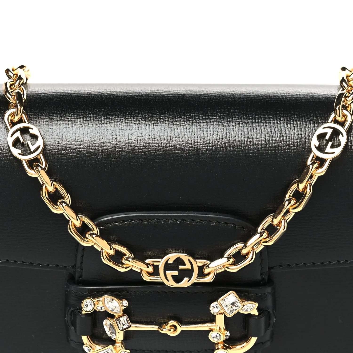 Azalea Calfskin Crystal Small Horsebit 1955 Bag Black - Image 8