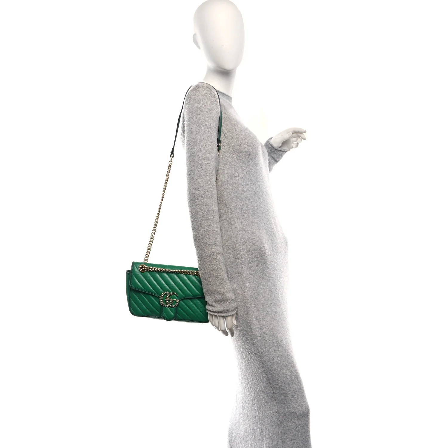 Azalea Calfskin Enamel Matelasse Diagonal Small Torchon GG Marmont Shoulder Bag New Shamarock Emerald - Image 2