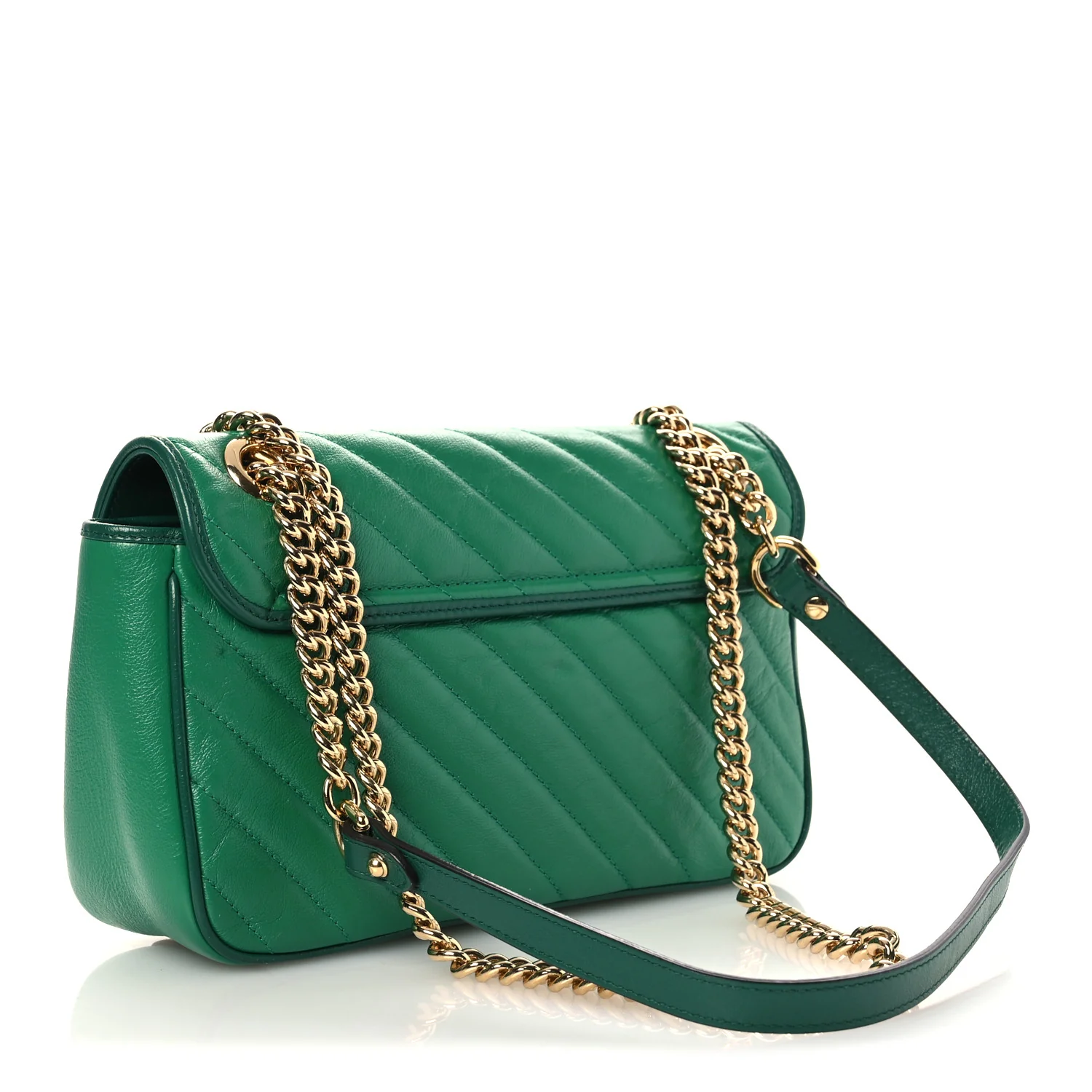 Azalea Calfskin Enamel Matelasse Diagonal Small Torchon GG Marmont Shoulder Bag New Shamarock Emerald - Image 3