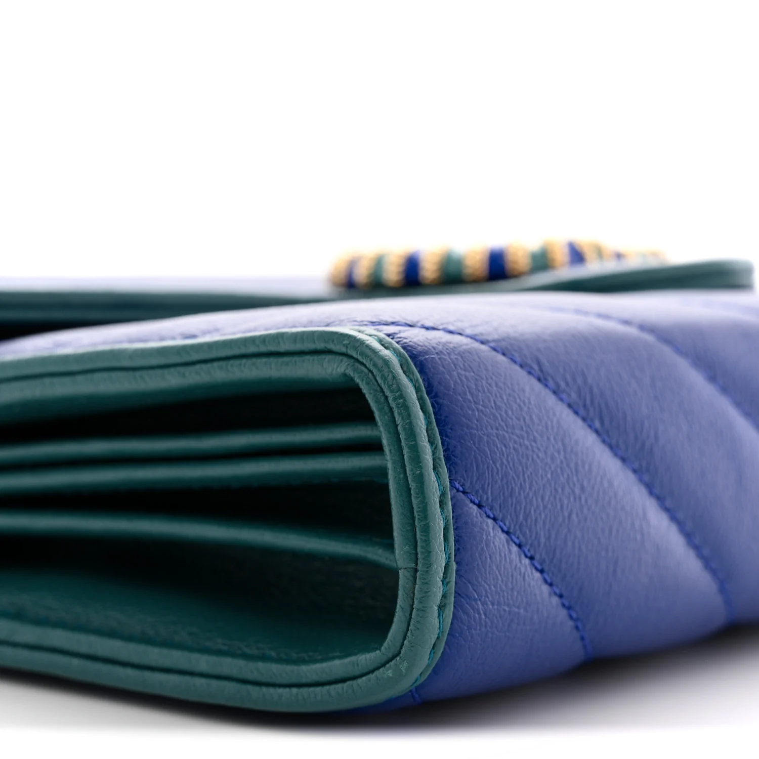 Azalea Calfskin Enamel Matelasse Diagonal Torchon GG Marmont Chain Wallet Imperial Blue Pavone - Image 9
