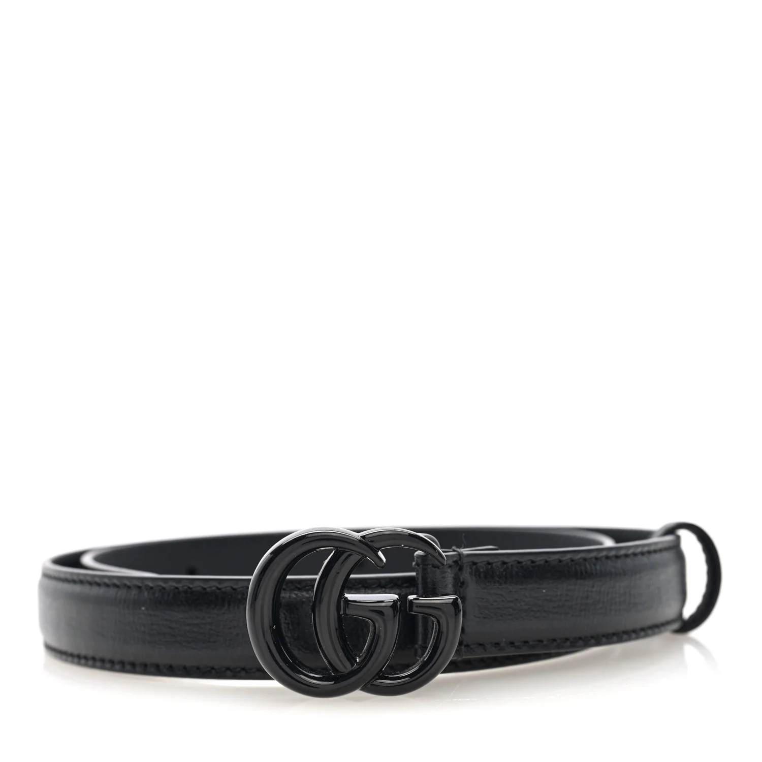 Azalea Calfskin Enamel Monochrome Double G 20mm Belt 70 28 Black
