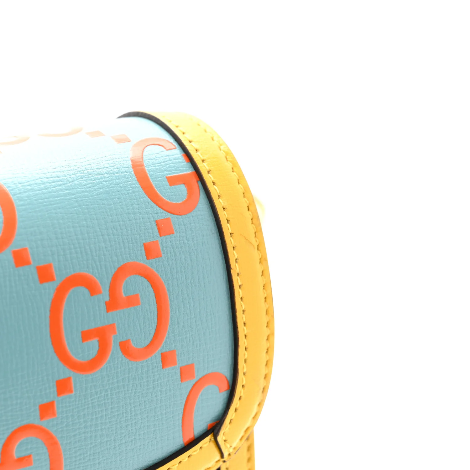 Azalea Calfskin GG Monogram Bi-Color Debossed Horsebit 1955 Shoulder Bag Dusty Azure Stone Topaz Deep Orange - Image 13