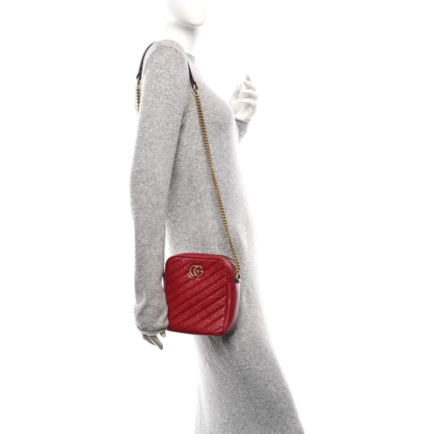 Azalea Calfskin Matelasse Diagonal Tall GG Marmont Crossbody Bag Romantic Cerise - Image 2