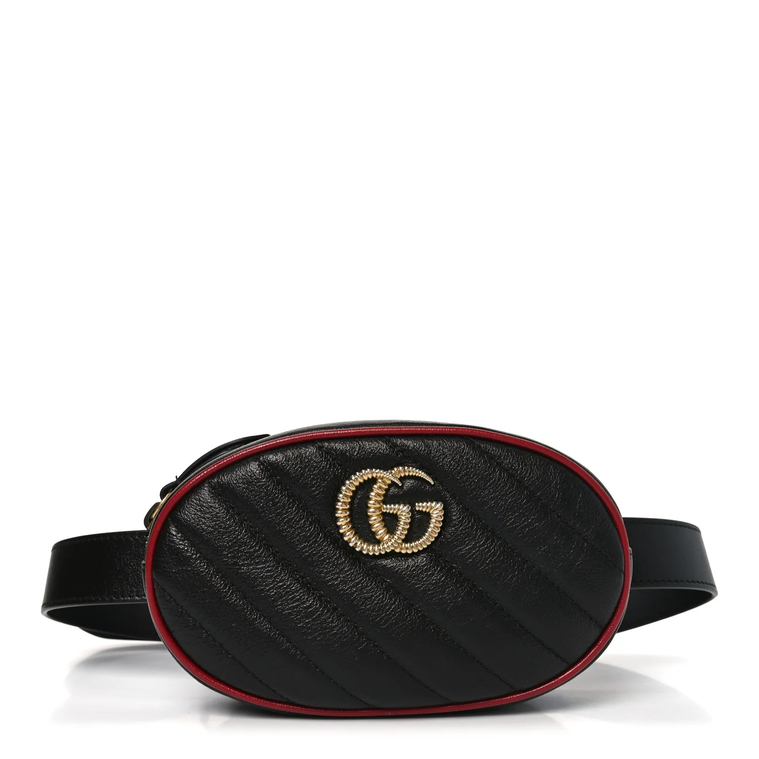 Azalea Calfskin Matelasse Diagonal Torchon GG Marmont Belt Bag 75 30 Black Romantic Cerise