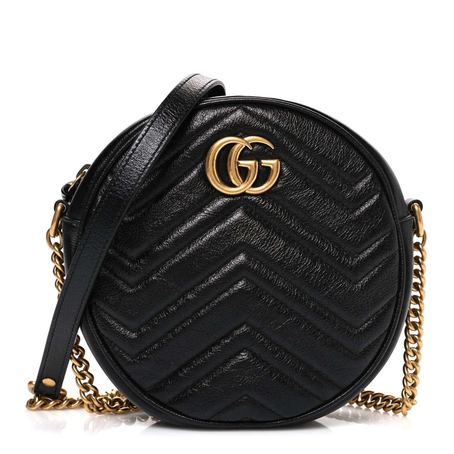 Azalea Calfskin Matelasse Heart Mini GG Marmont Round Shoulder Bag Black
