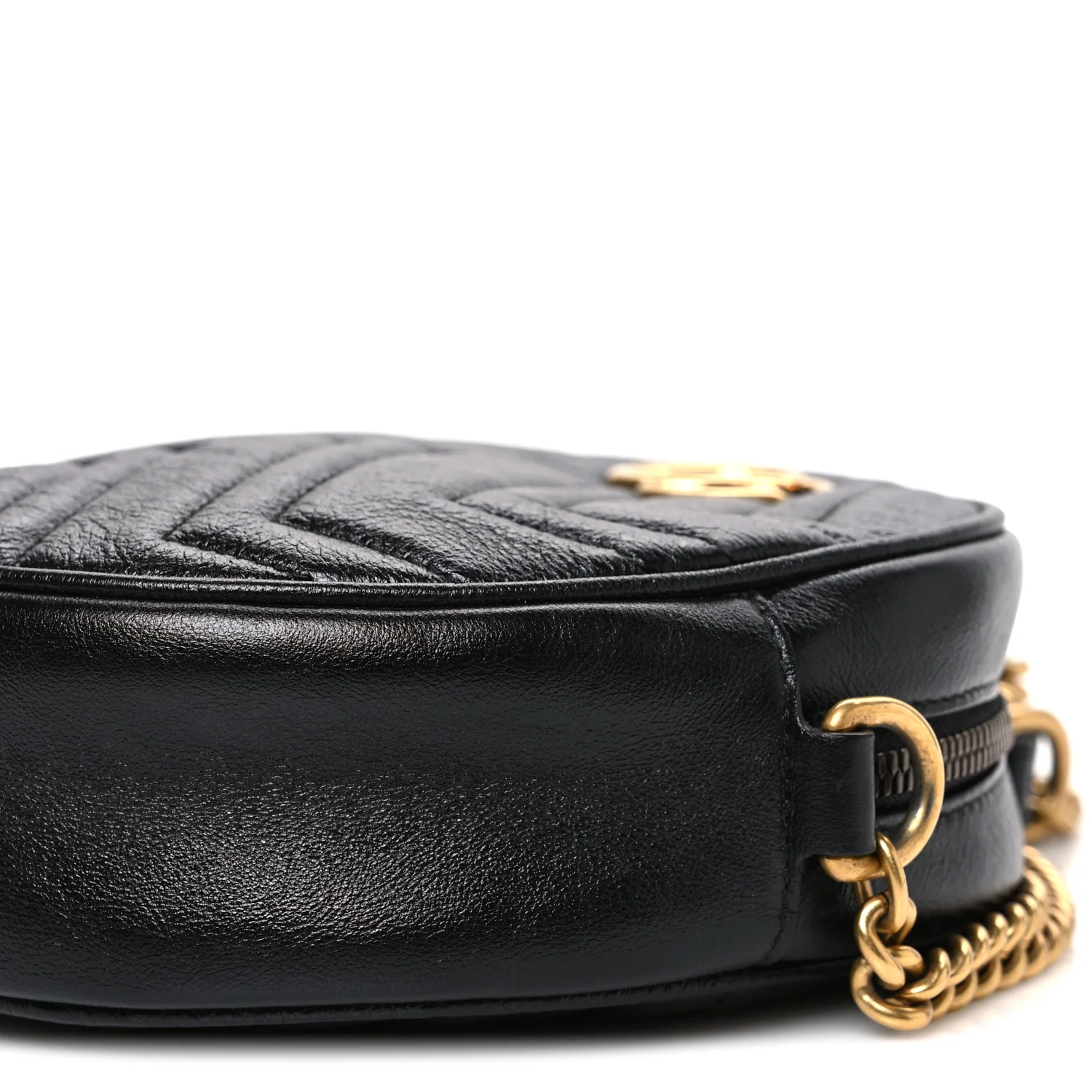 Azalea Calfskin Matelasse Heart Mini GG Marmont Round Shoulder Bag Black - Image 10