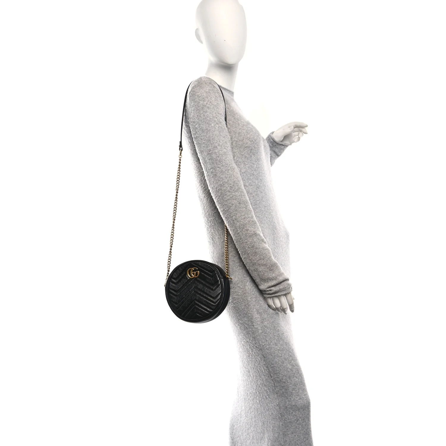 Azalea Calfskin Matelasse Heart Mini GG Marmont Round Shoulder Bag Black - Image 2