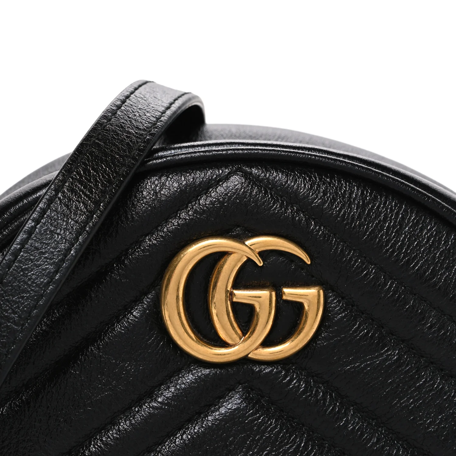 Azalea Calfskin Matelasse Heart Mini GG Marmont Round Shoulder Bag Black - Image 8