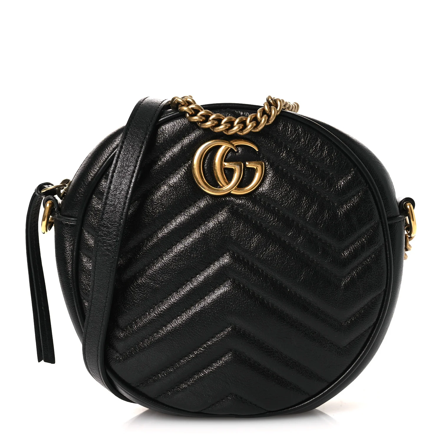 Azalea Calfskin Matelasse Heart Mini GG Marmont Round Shoulder Bag Black
