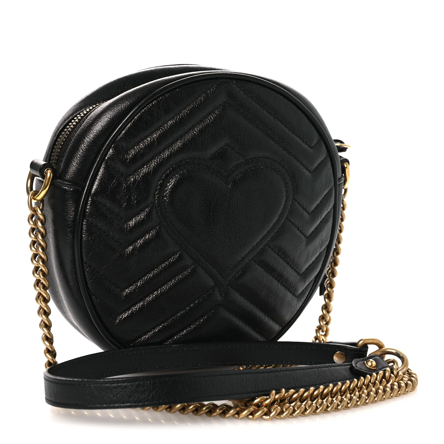 Azalea Calfskin Matelasse Heart Mini GG Marmont Round Shoulder Bag Black - Image 2