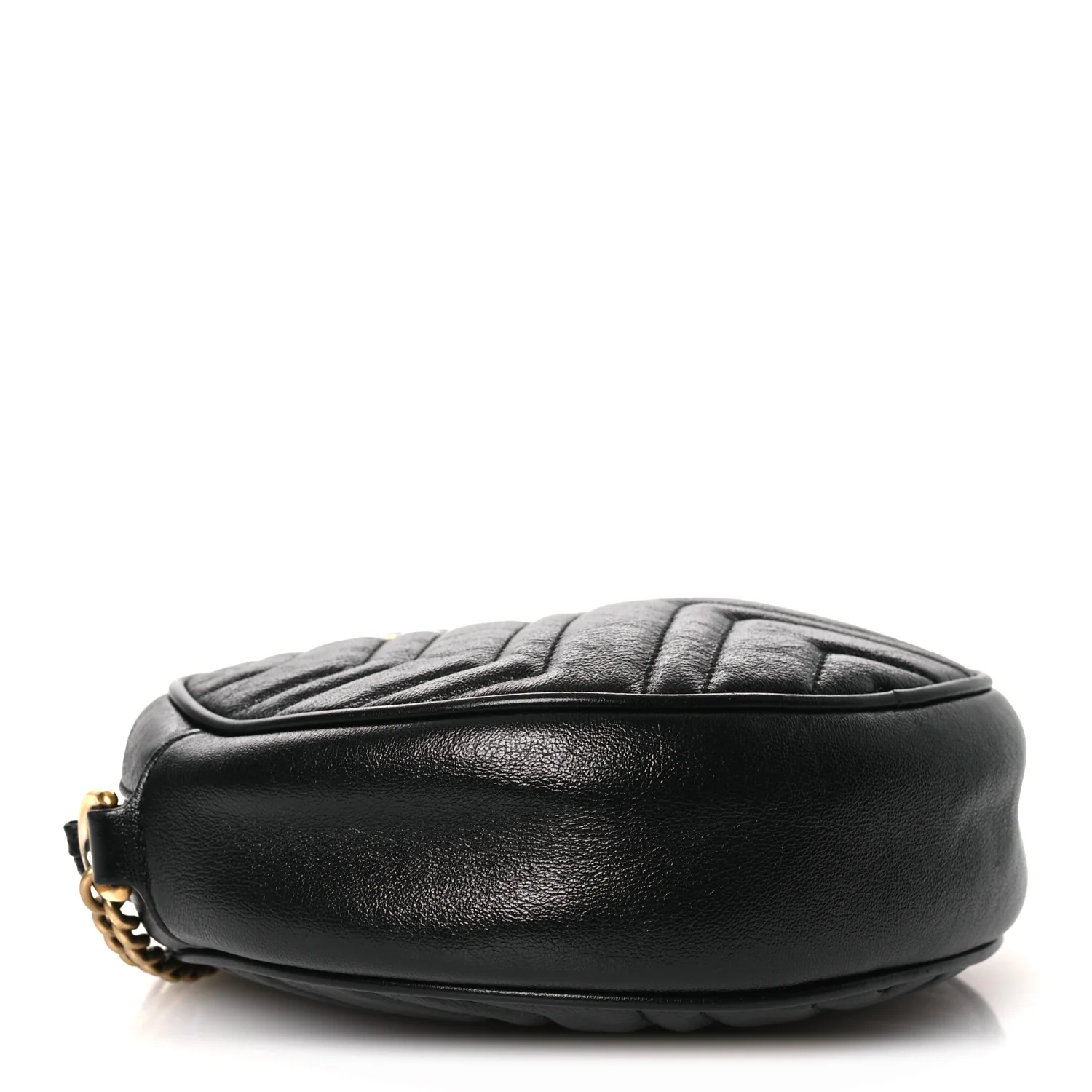 Azalea Calfskin Matelasse Heart Mini GG Marmont Round Shoulder Bag Black - Image 3