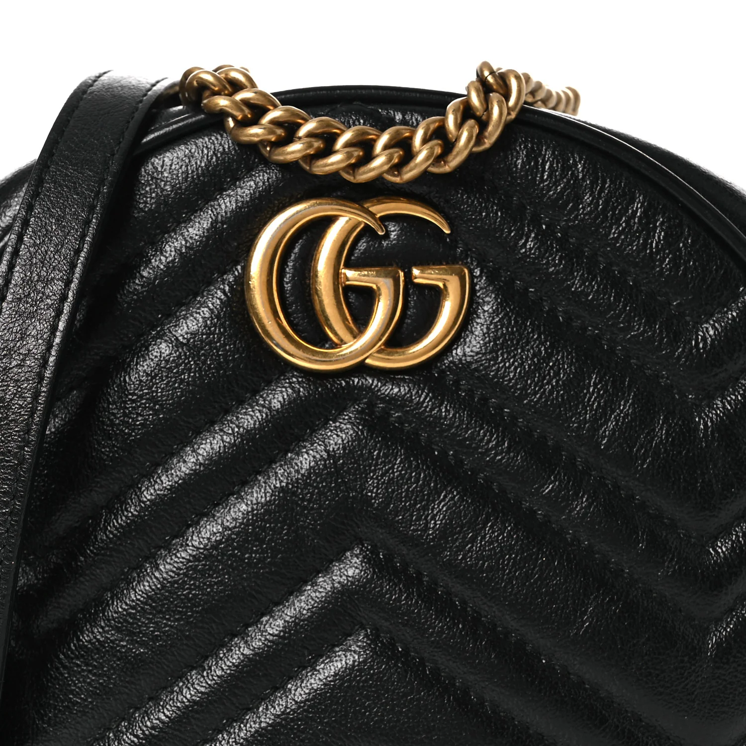 Azalea Calfskin Matelasse Heart Mini GG Marmont Round Shoulder Bag Black - Image 7